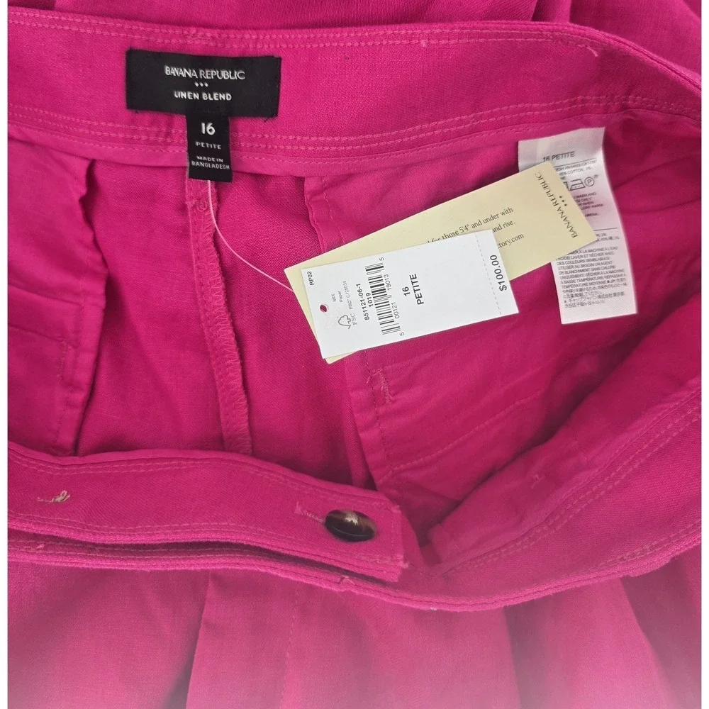Banana‎ Republic Pants Womens 16P Pink Linen Blend Pleated Wide Leg Trousers NEW